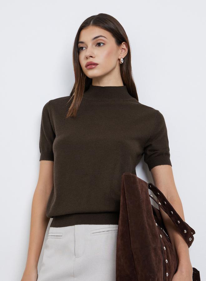 Styli Brown Short Sleeve Knit Top - Image 1